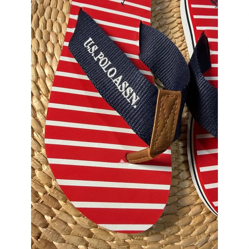 U.S.‎ Polo Assn. Flip Flops Red Striped Sandals Casual SummerSize 9/10